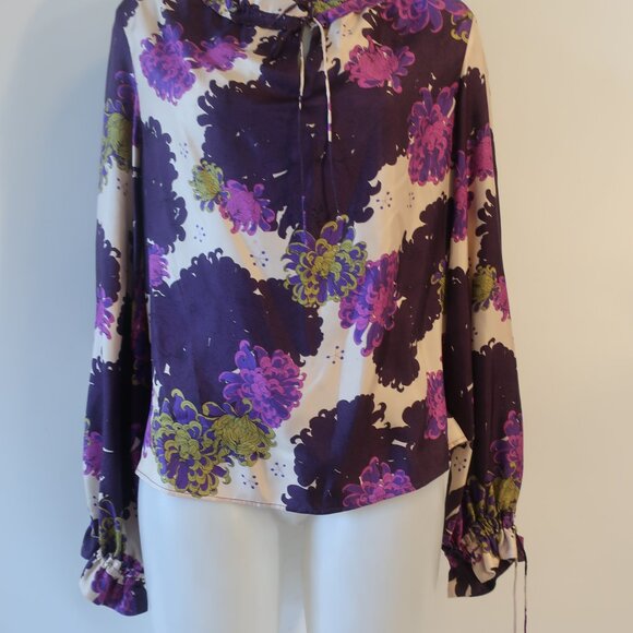 Mark Kenly Domino Tan 100% Silk Tan, Purple Button Down Blouse 36 EUR/US M - Picture 2 of 8